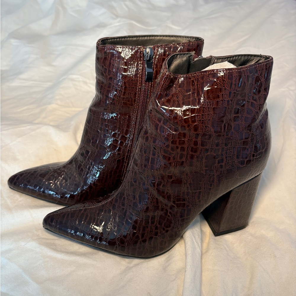 Princess Polly Shiny Dark Brown Ankle Booties